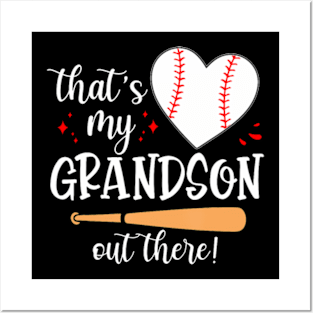 Thats My Grandson Out There Gifts Women Baseball Grandma Mom Posters and Art